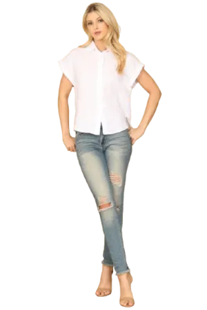 White Collared Short Sleeve Button Detail Solid Top - Pack of 5