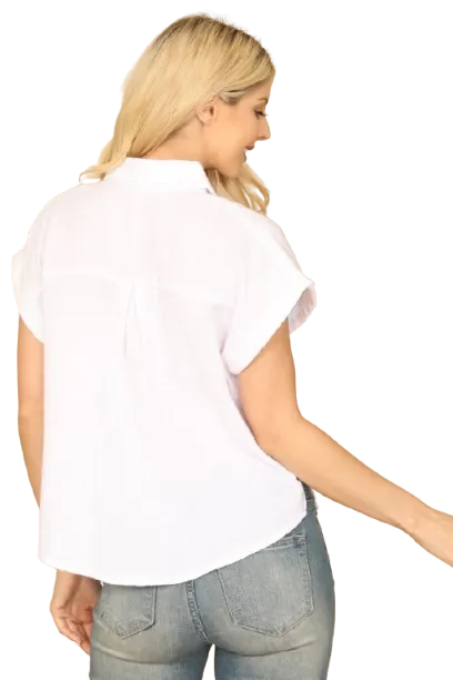 White Collared Short Sleeve Button Detail Solid Top - Pack of 5