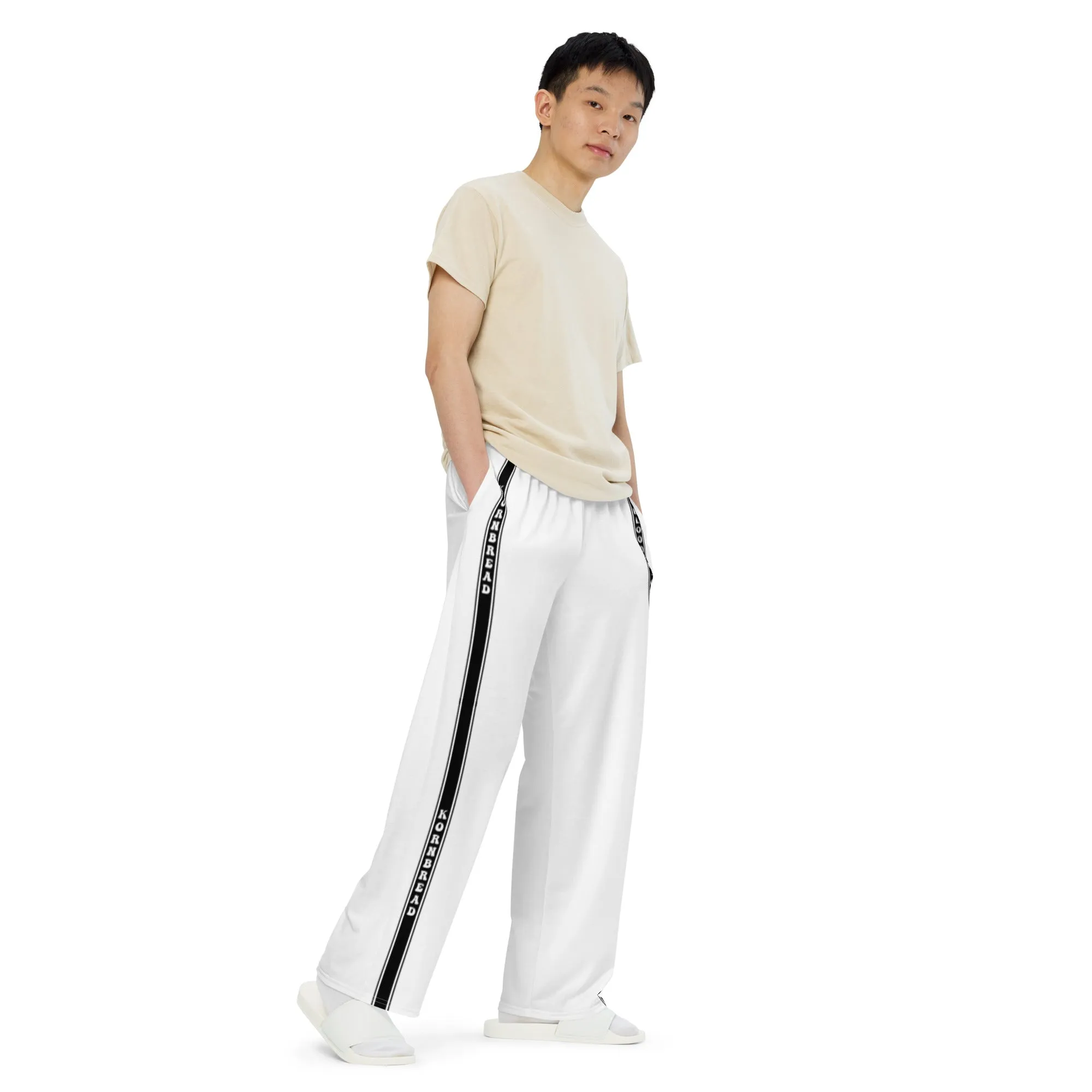 White KBBNG Stripe Wide-Leg Pants