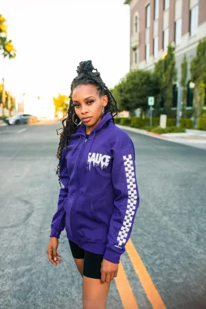 White Sauce (S) | Purple Zip Up Jacket (Soild Checkered Drippin Sleeves)