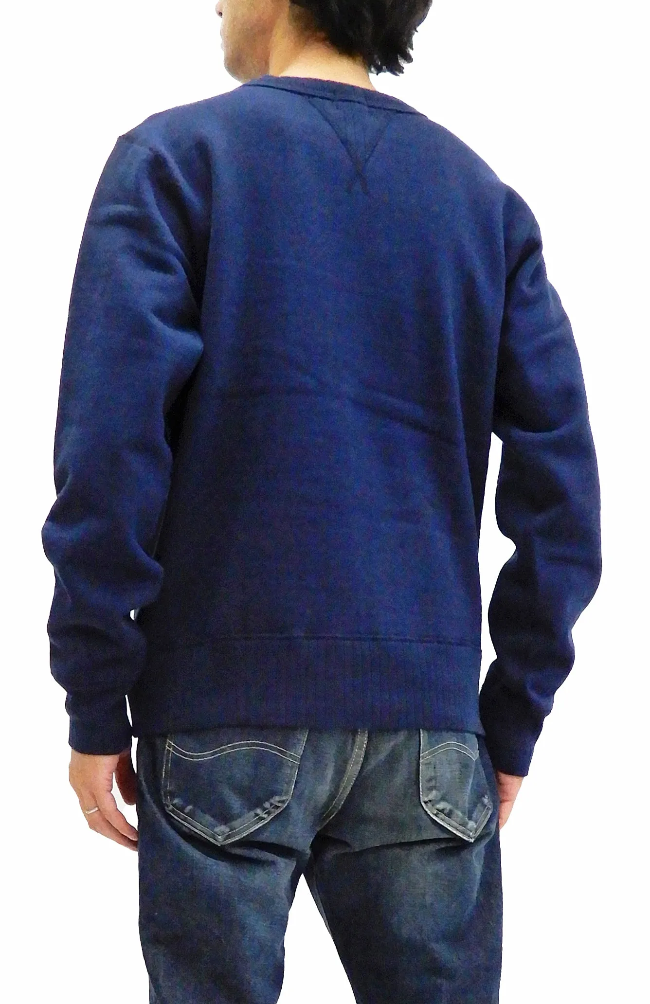 Whitesville Plain Sweatshirt Men's Loop-wheeled V-Insert Vintage Style WV67728 Navy-Blue