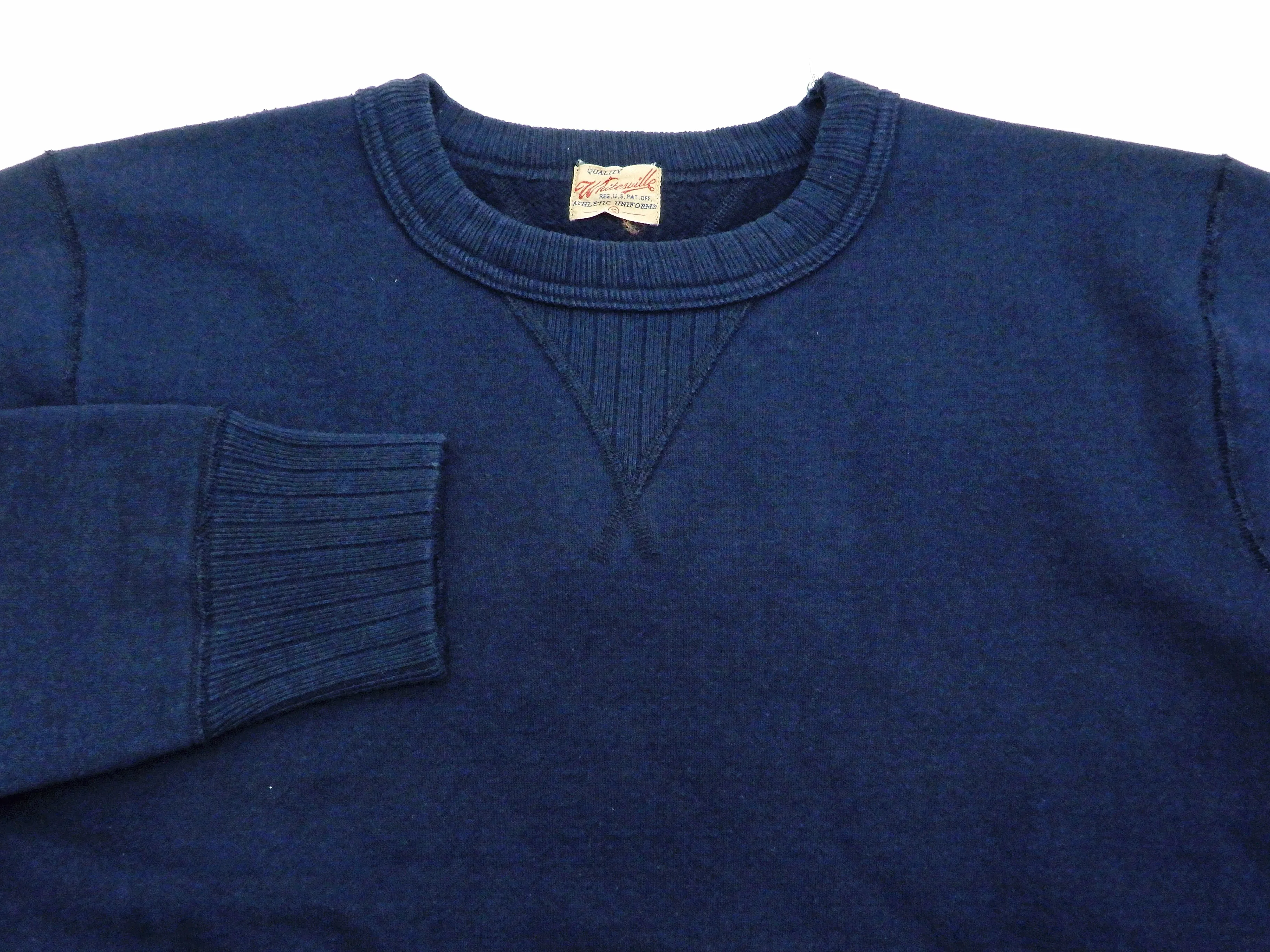 Whitesville Plain Sweatshirt Men's Loop-wheeled V-Insert Vintage Style WV67728 Navy-Blue