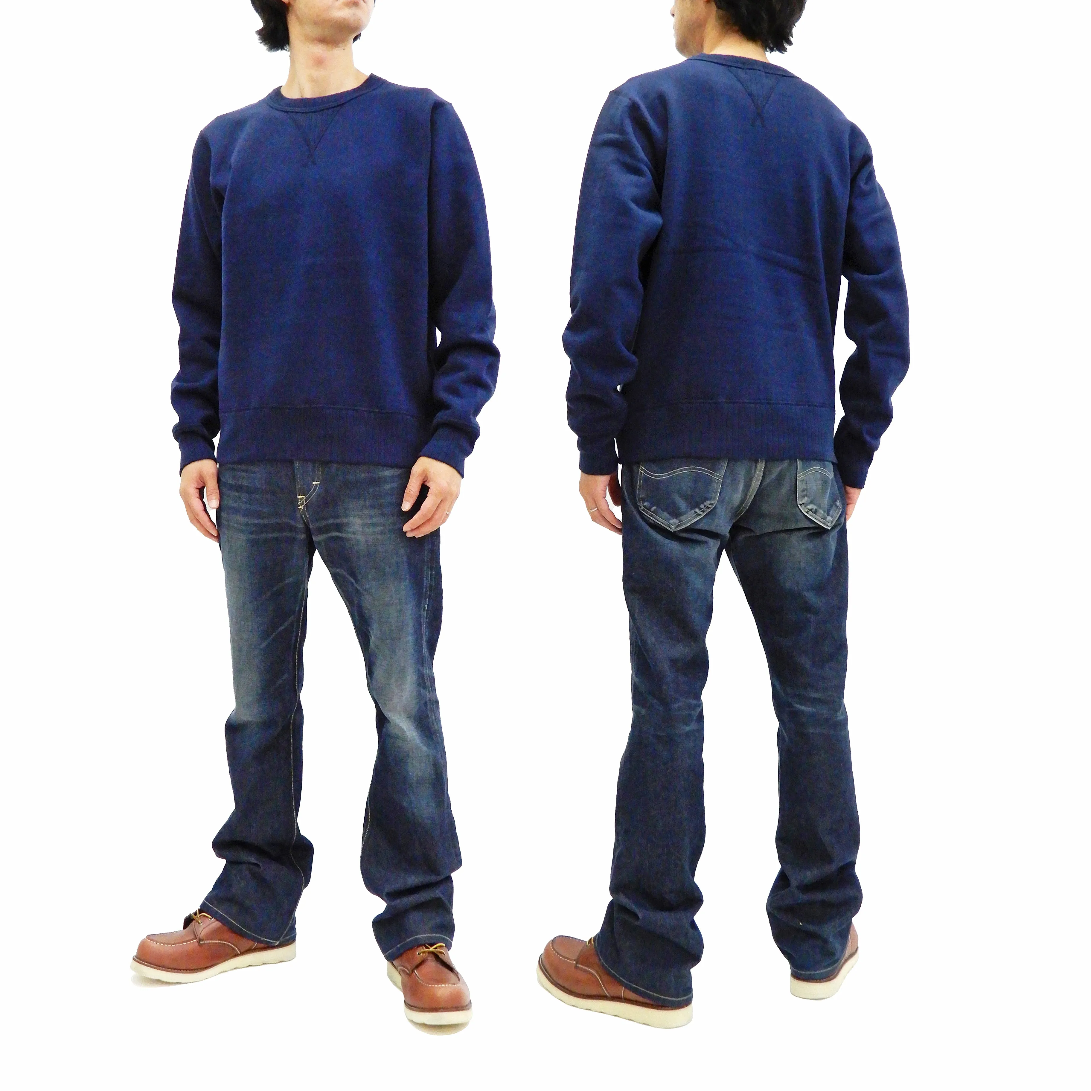 Whitesville Plain Sweatshirt Men's Loop-wheeled V-Insert Vintage Style WV67728 Navy-Blue