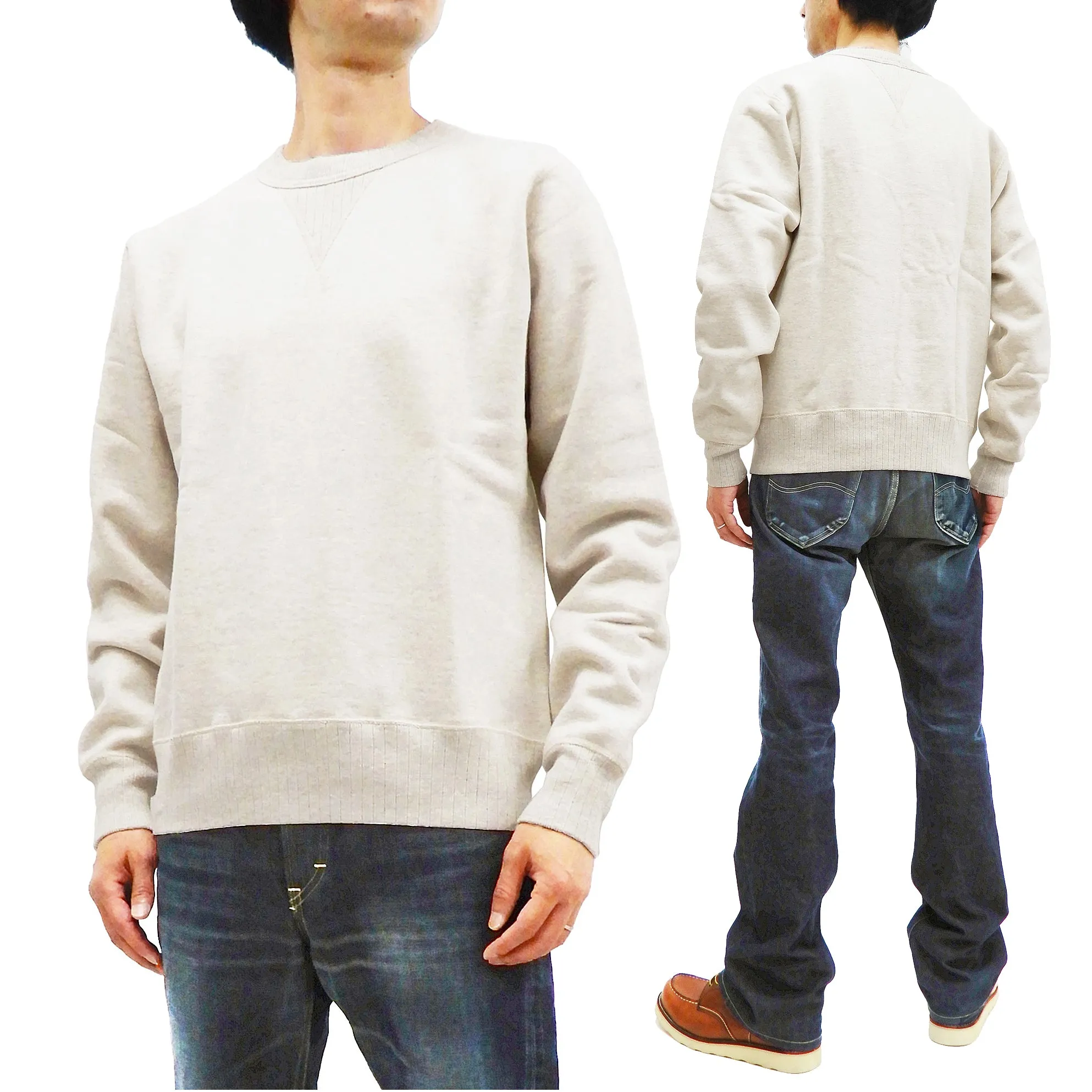 Whitesville Plain Sweatshirt Men's Loop-wheeled V-Insert Vintage Style WV67728 Oatmeal