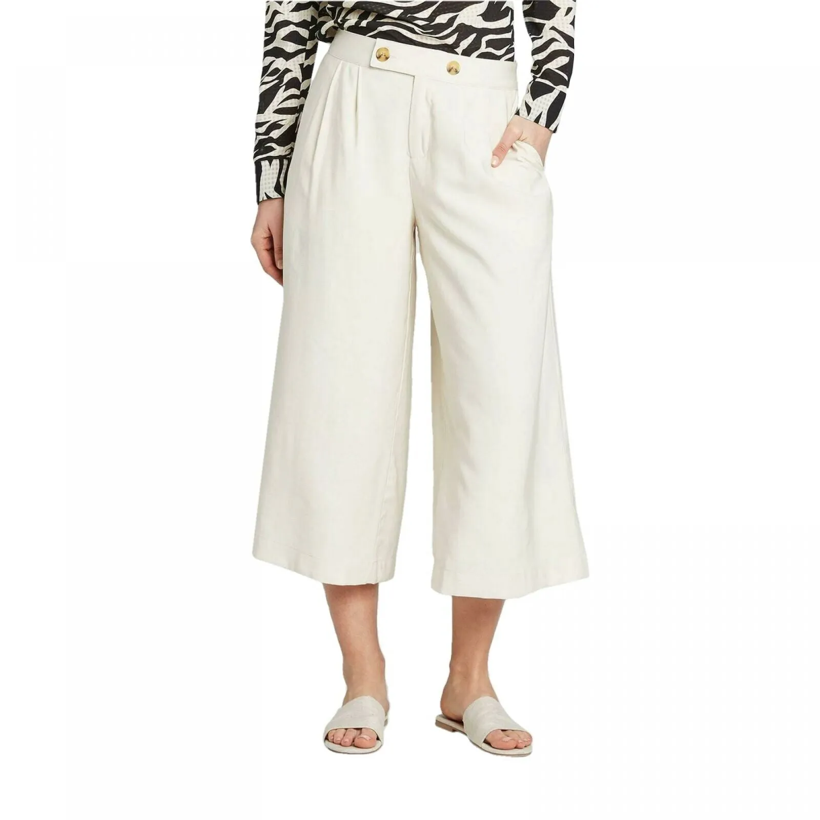 Who What Wear Women's High Rise Wide Leg Front Pleat Cropped Pants