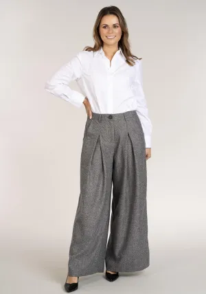 Wide Leg Pleat Grey Pant - Grey
