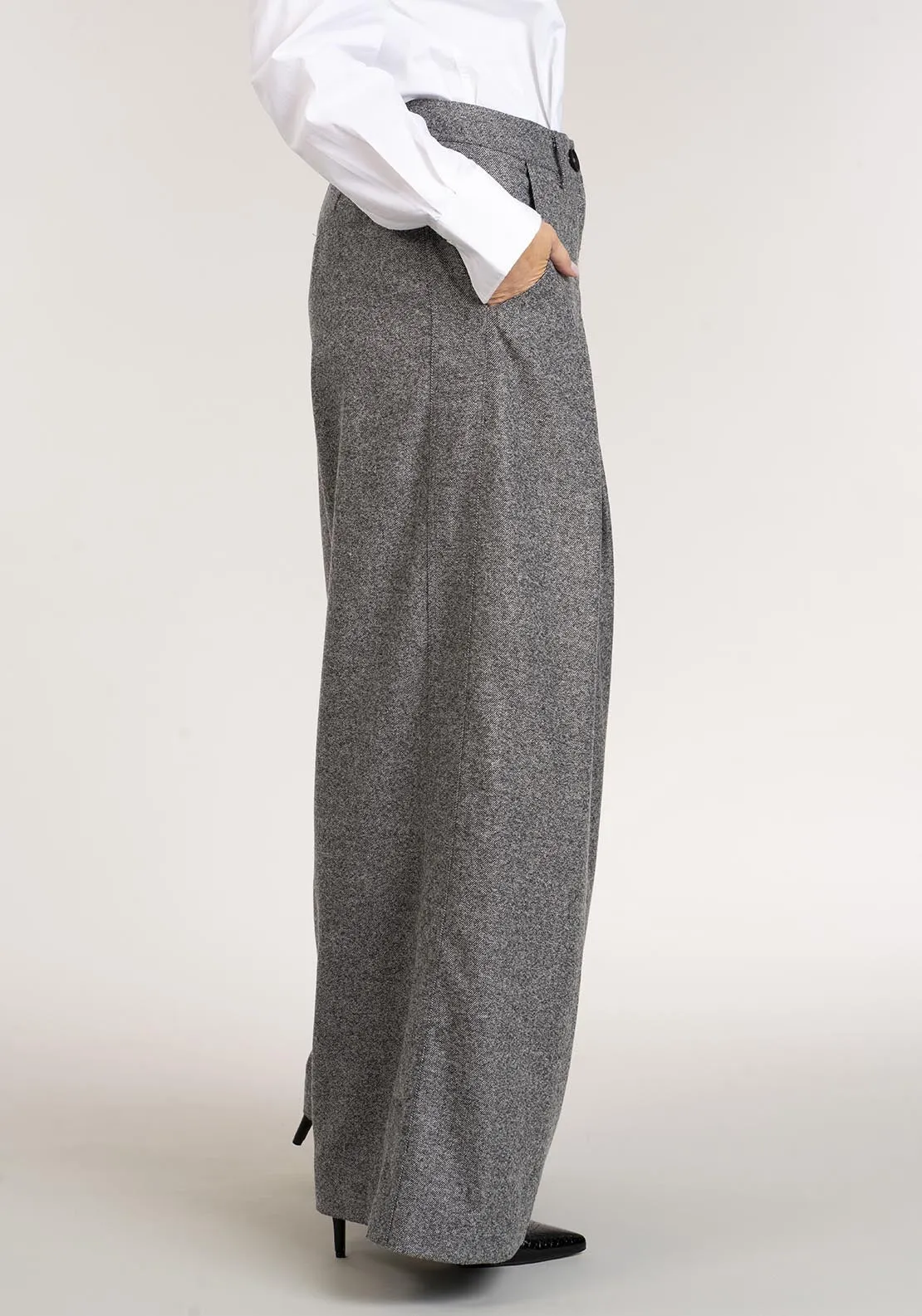 Wide Leg Pleat Grey Pant - Grey