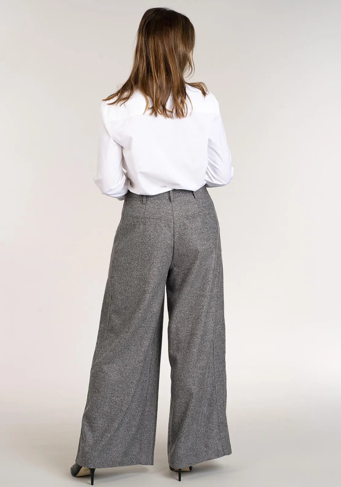 Wide Leg Pleat Grey Pant - Grey