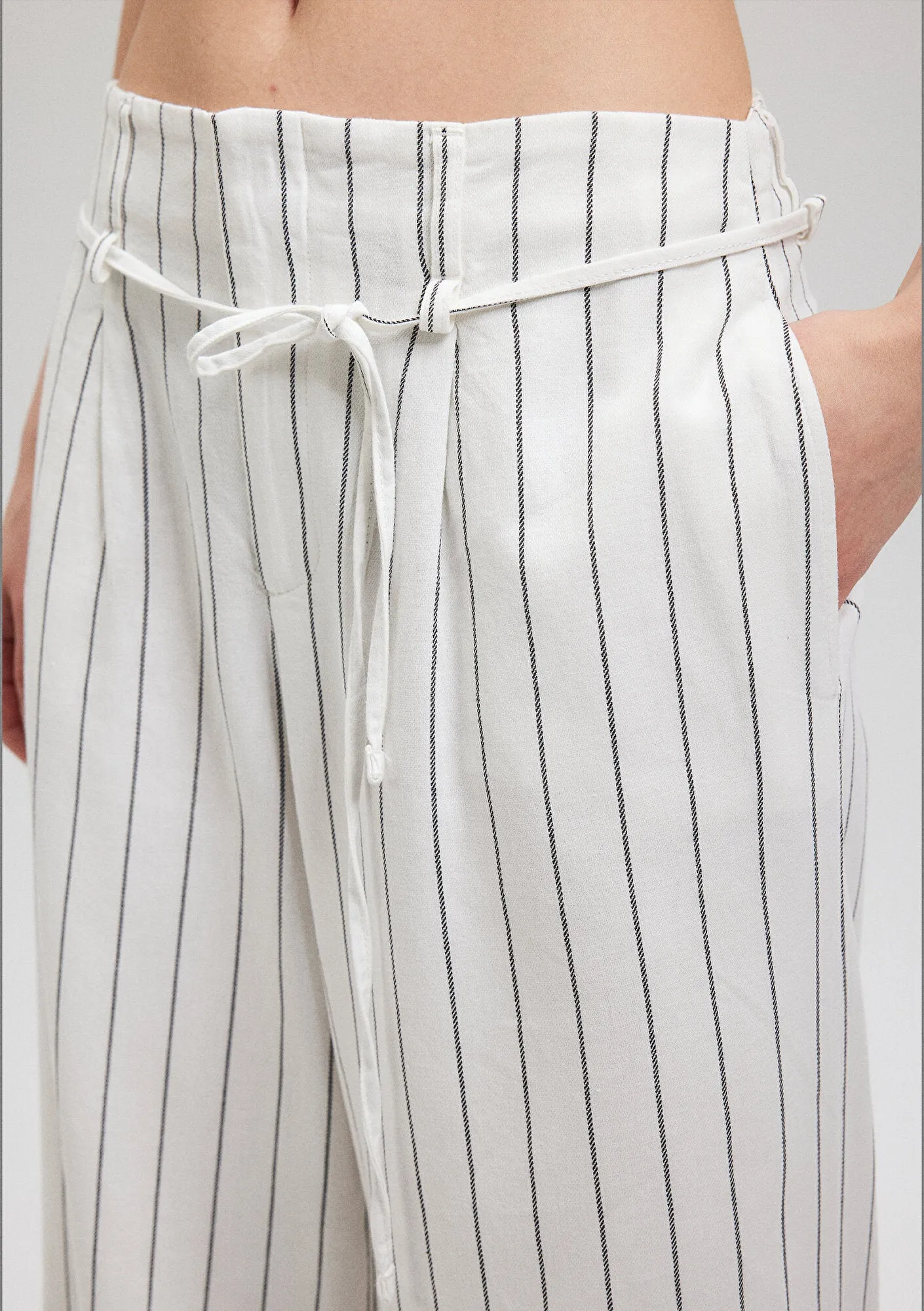 Wide Leg Striped White Pants
