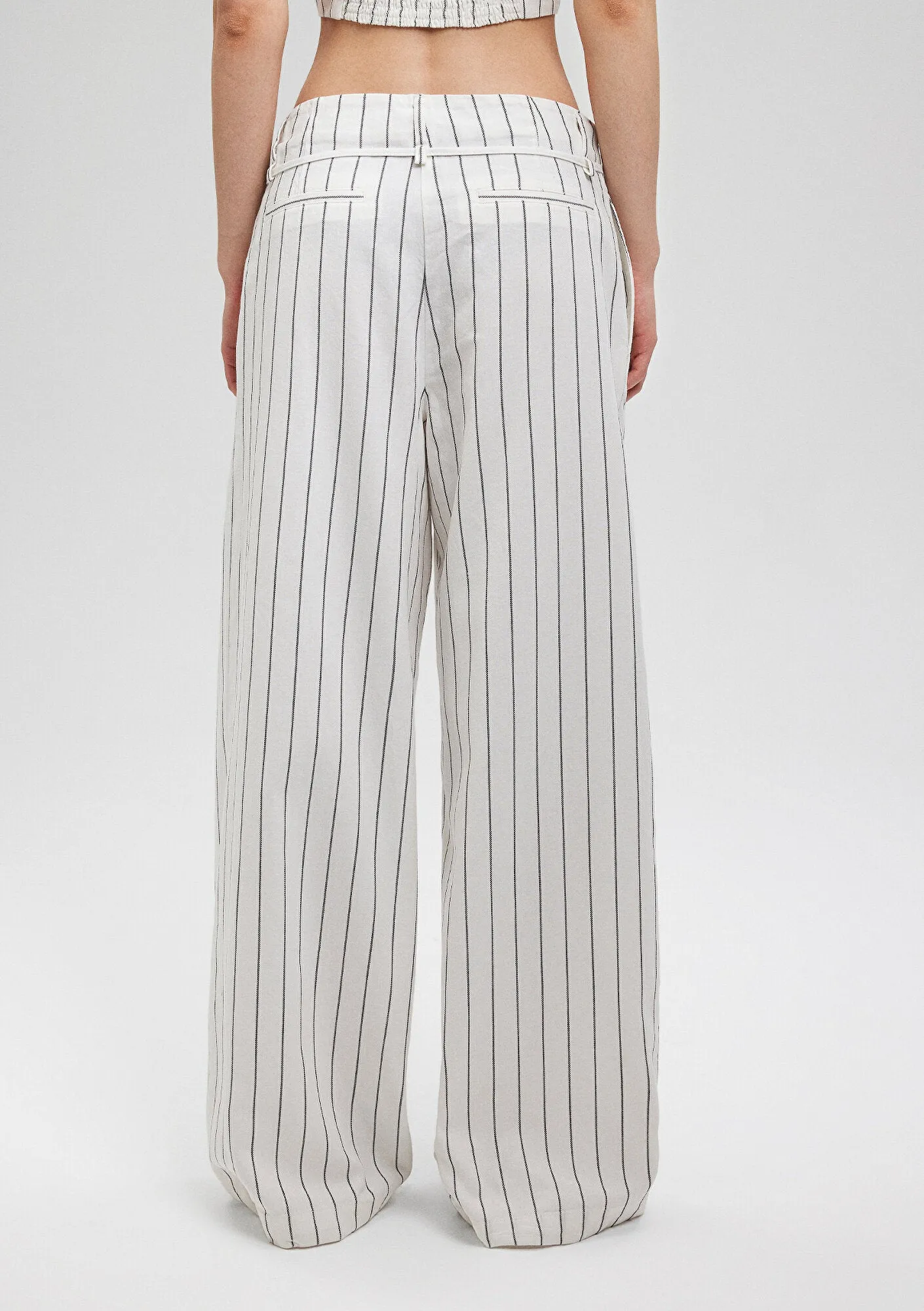 Wide Leg Striped White Pants