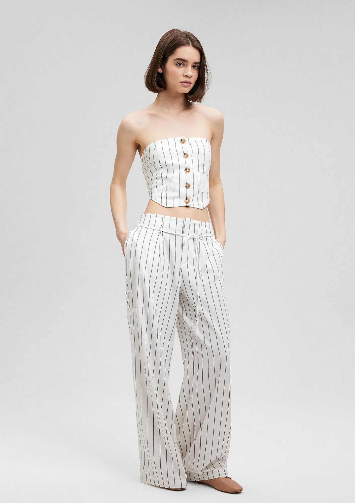 Wide Leg Striped White Pants