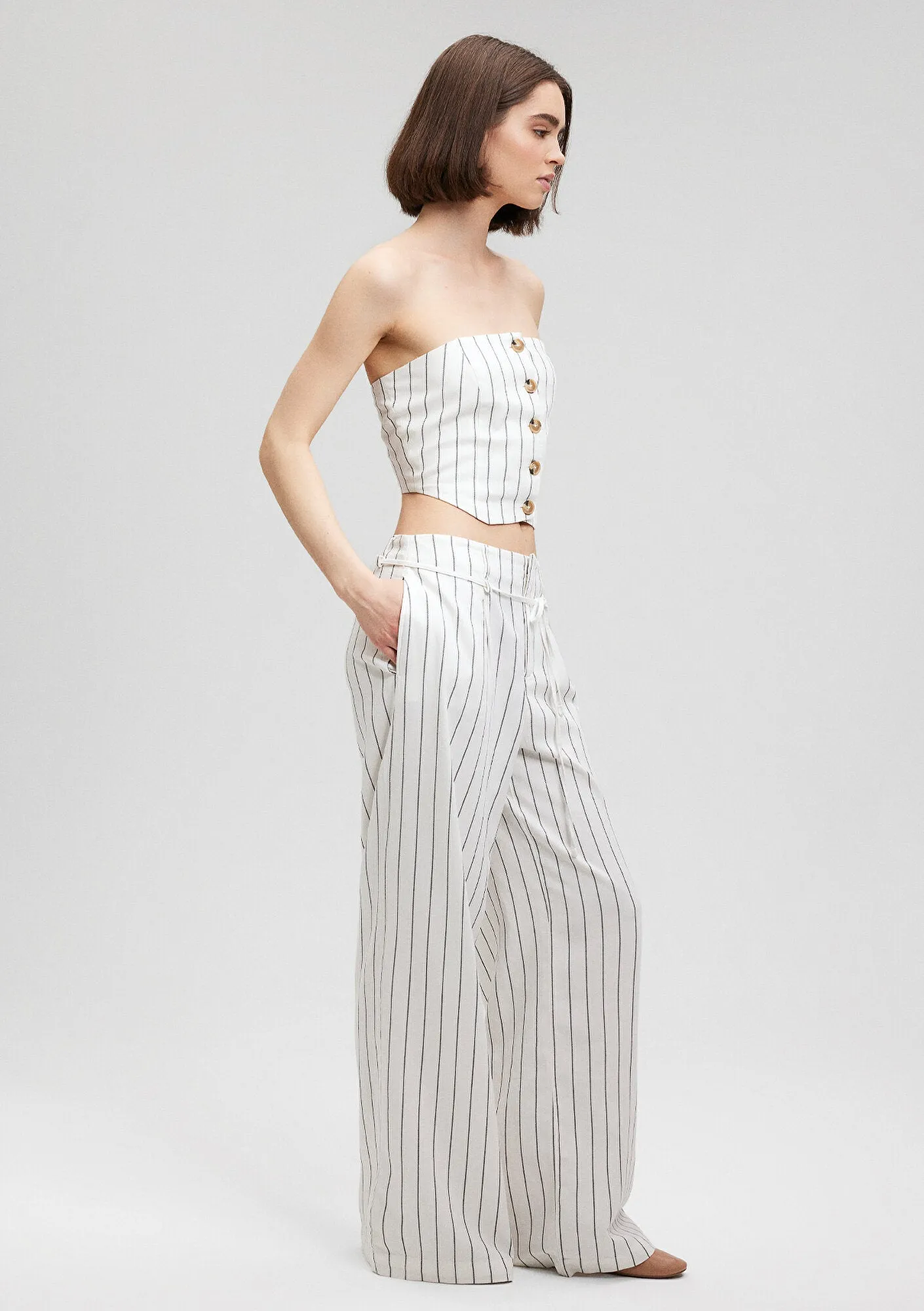 Wide Leg Striped White Pants