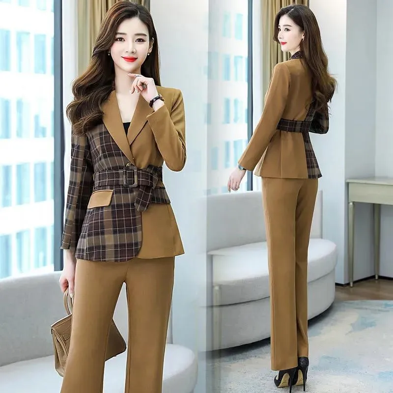 Women Blazer Suit for Spring Autumn Lady Blazer Jacket  Long Pant Female Outerwear Elegant Ladies Coat Plus Size M-3L