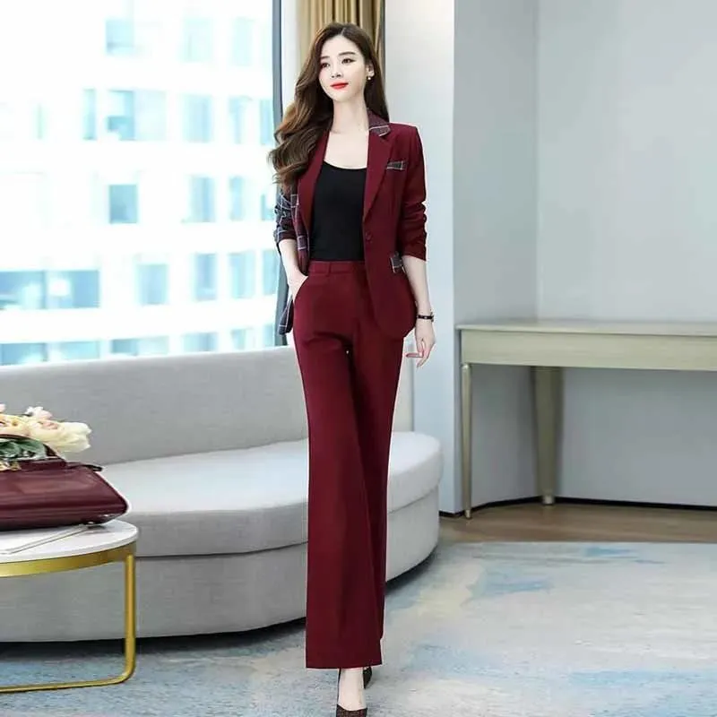 Women Blazer Suit for Spring Autumn Lady Blazer Jacket  Long Pant Female Outerwear Elegant Ladies Coat Plus Size M-3L