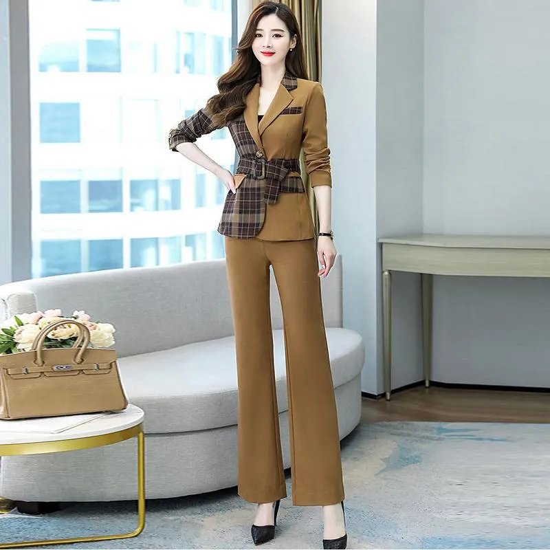 Women Blazer Suit for Spring Autumn Lady Blazer Jacket  Long Pant Female Outerwear Elegant Ladies Coat Plus Size M-3L