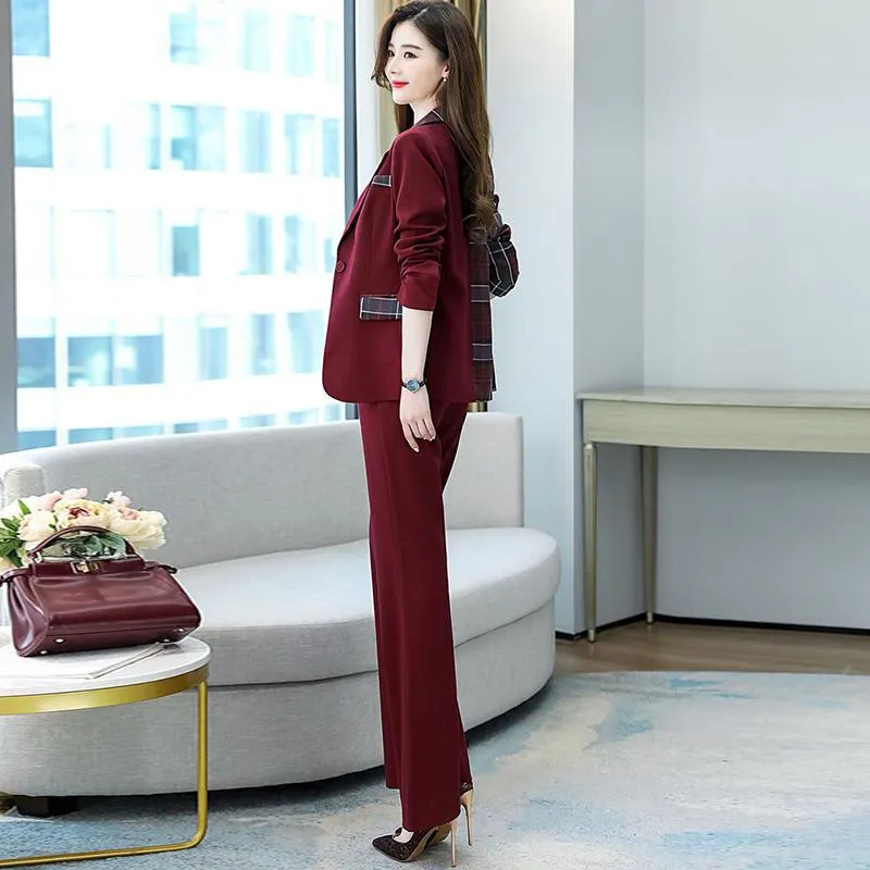 Women Blazer Suit for Spring Autumn Lady Blazer Jacket  Long Pant Female Outerwear Elegant Ladies Coat Plus Size M-3L