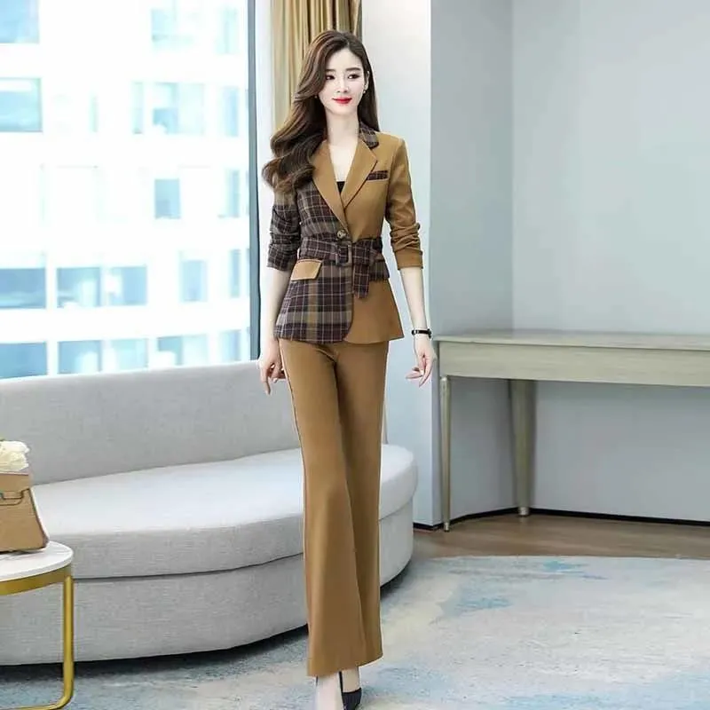 Women Blazer Suit for Spring Autumn Lady Blazer Jacket  Long Pant Female Outerwear Elegant Ladies Coat Plus Size M-3L