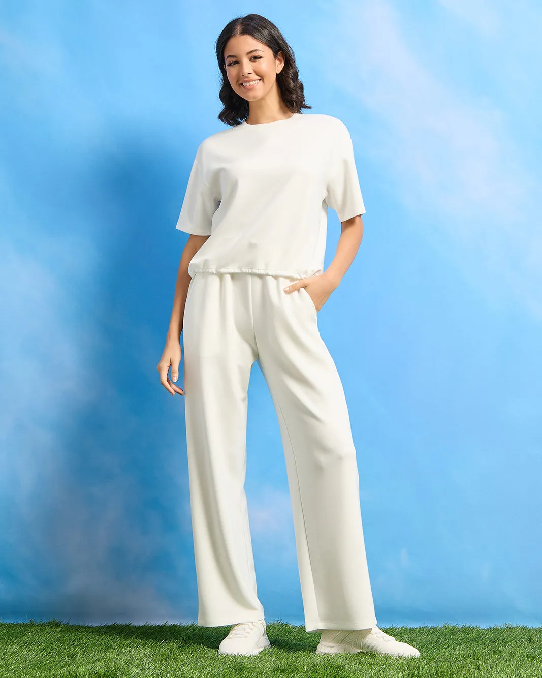 Women Ivory Wide Leg Active Pants