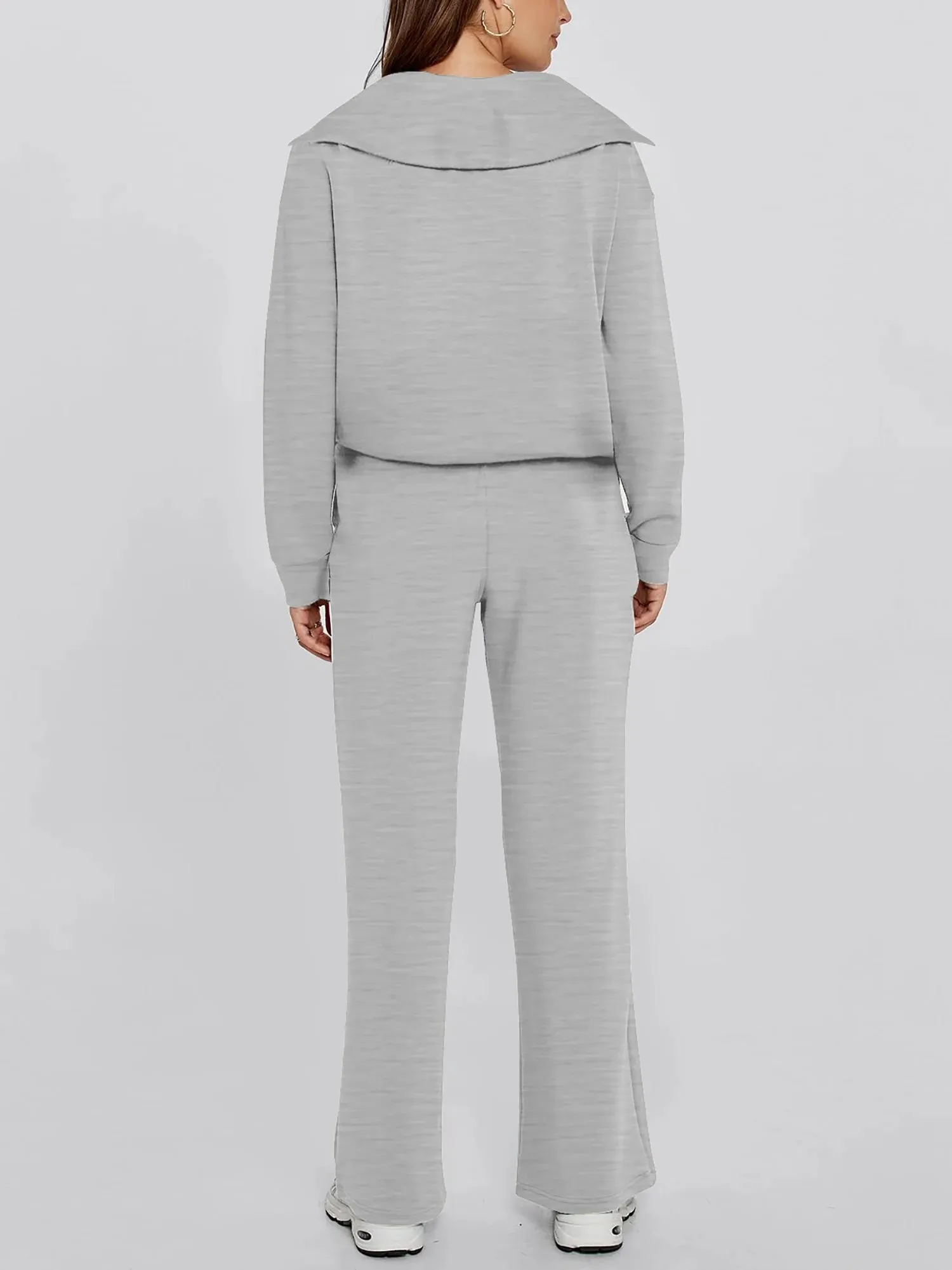 Women's 2-Piece Outfit Set - Oversized Half-Zip Sweatshirt & Drawstring Sweatpants with Pockets
