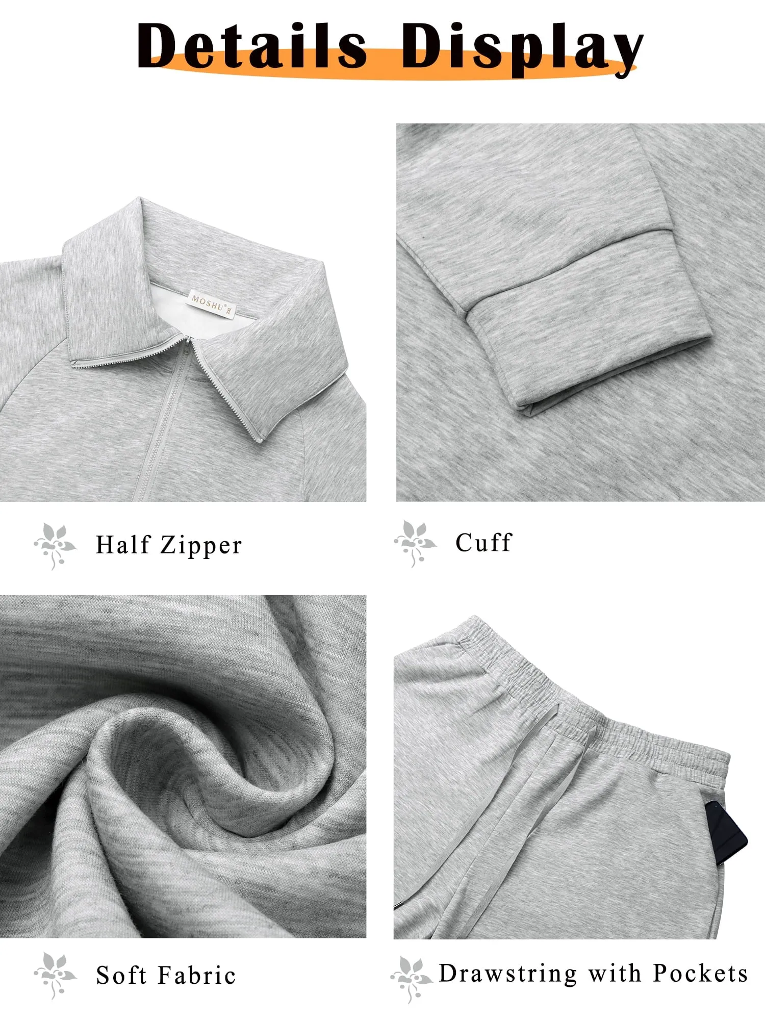 Women's 2-Piece Outfit Set - Oversized Half-Zip Sweatshirt & Drawstring Sweatpants with Pockets
