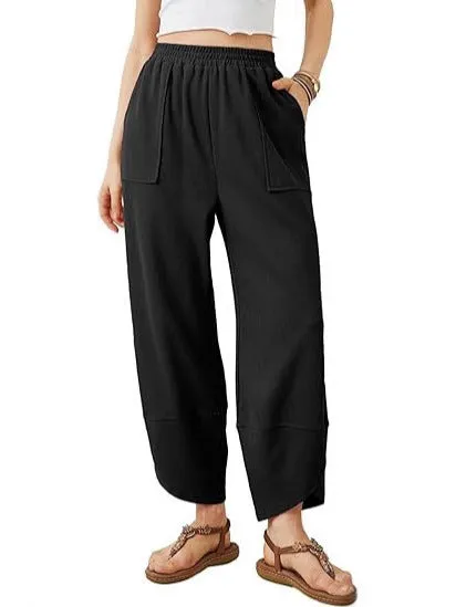 Womens Baggy Wide Leg Pants Casual Elastic Waisted Palazzo Harem Pants With Pockets