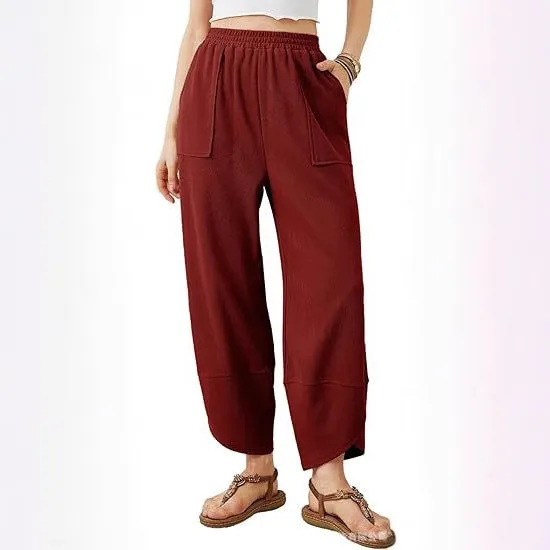 Womens Baggy Wide Leg Pants Casual Elastic Waisted Palazzo Harem Pants With Pockets