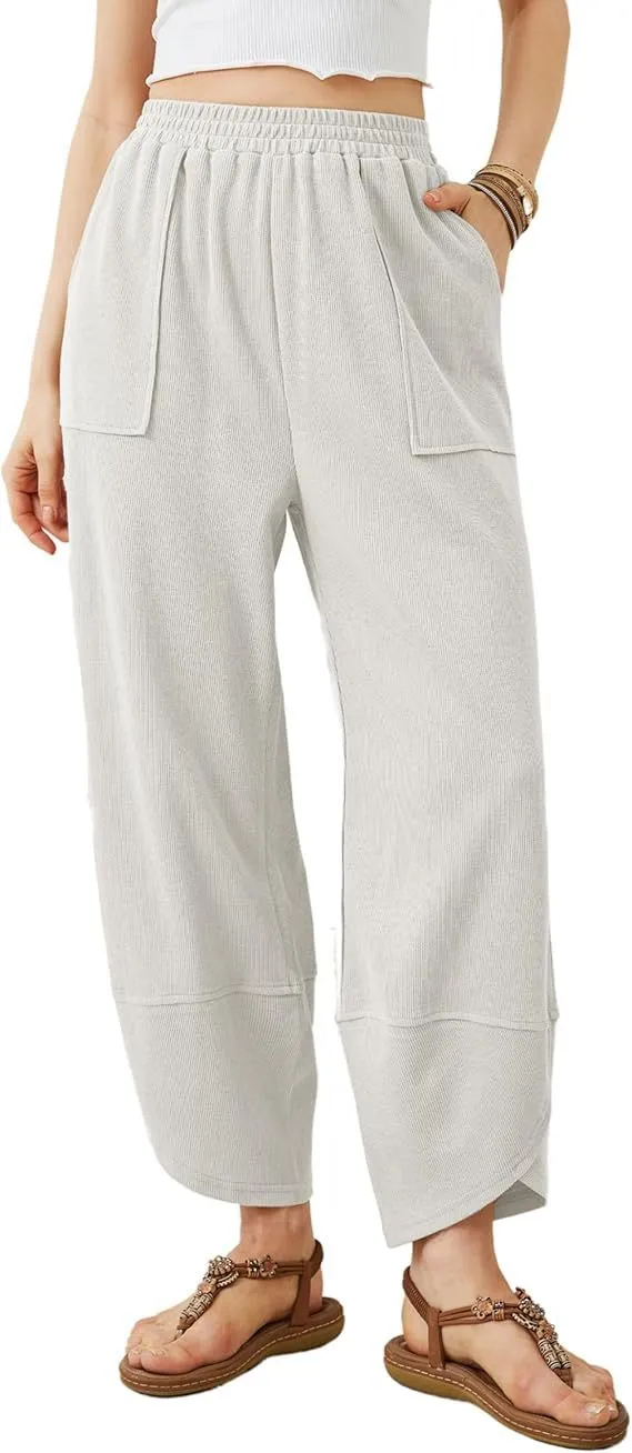 Womens Baggy Wide Leg Pants Casual Elastic Waisted Palazzo Harem Pants With Pockets