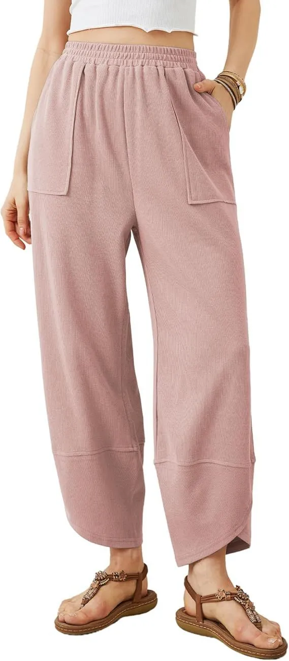 Womens Baggy Wide Leg Pants Casual Elastic Waisted Palazzo Harem Pants With Pockets