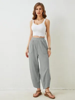 Womens Baggy Wide Leg Pants Casual Elastic Waisted Palazzo Harem Pants With Pockets