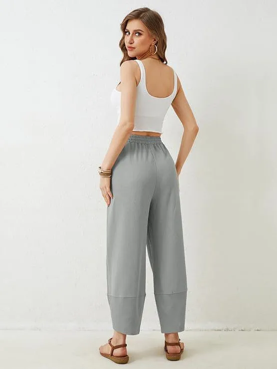 Womens Baggy Wide Leg Pants Casual Elastic Waisted Palazzo Harem Pants With Pockets