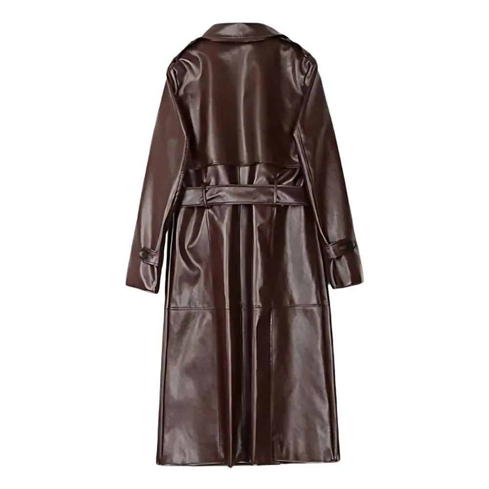 Women’s Brown Leather Trench Coat