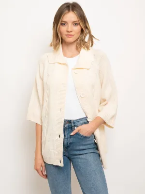 WOMEN'S BUTTON UP CREAM SWEATER