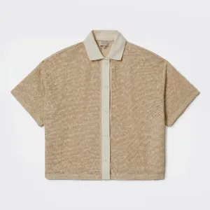 Womens Camp Mesh Button Down S/S Polo - White