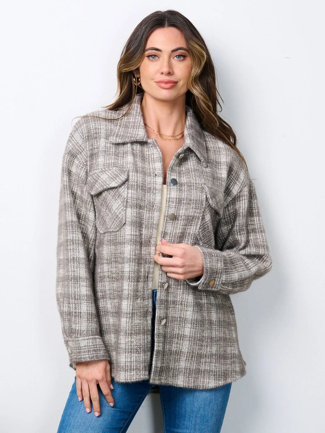 WOMEN'S LONG SLEEVE BUTTON CLOSURE FRONT POCKETS JACKET
