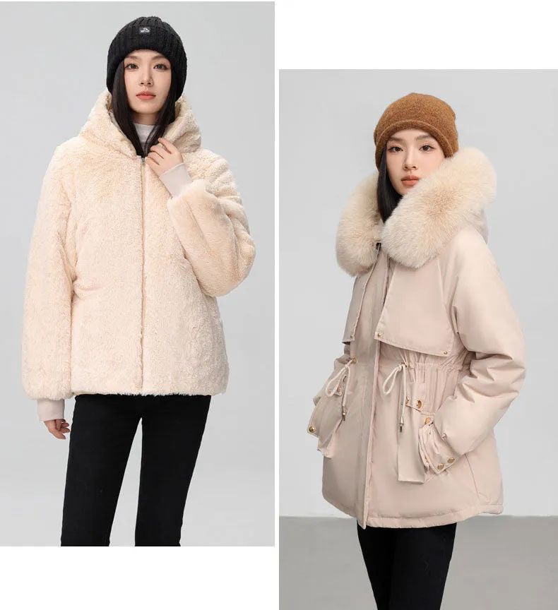 Women's Solid Full-Zip Parka with Fleece Lining and Adjustable Waist