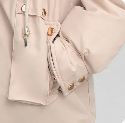 Women's Solid Full-Zip Parka with Fleece Lining and Adjustable Waist
