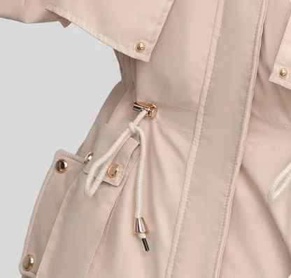 Women's Solid Full-Zip Parka with Fleece Lining and Adjustable Waist