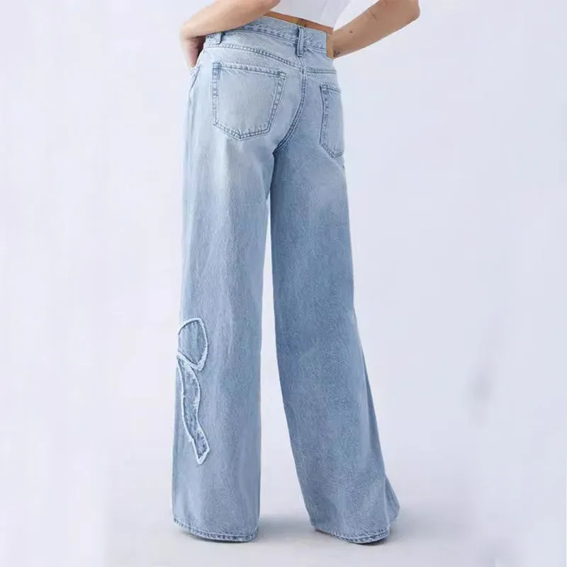 Women's Straight  Butterflu Jeans Street Design Baggy Pants