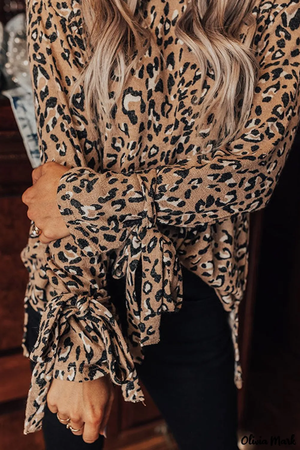 Xieyinshe - Leopard Print Long Sleeve Blouse