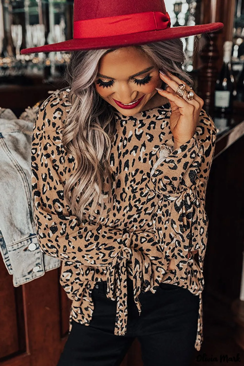 Xieyinshe - Leopard Print Long Sleeve Blouse