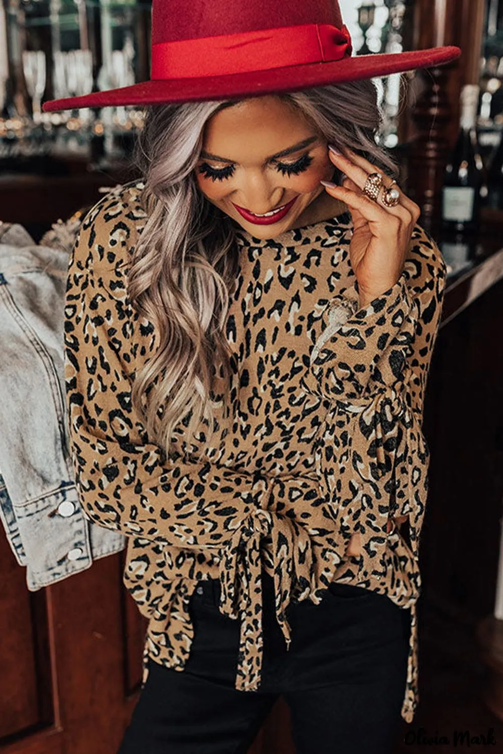 Xieyinshe - Leopard Print Long Sleeve Blouse
