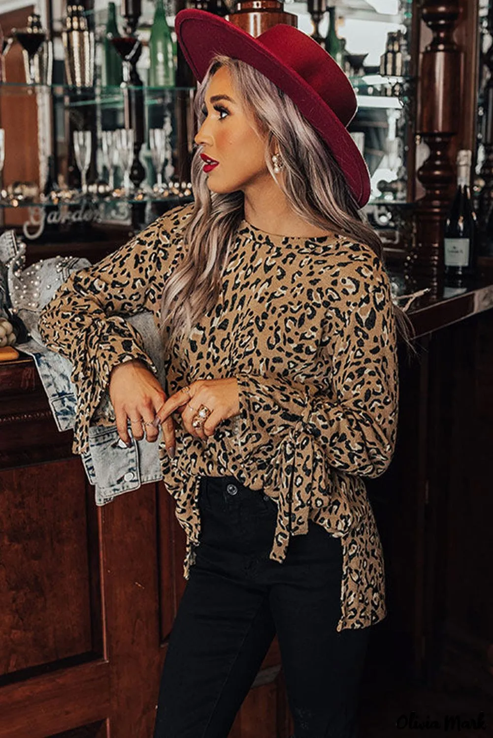 Xieyinshe - Leopard Print Long Sleeve Blouse