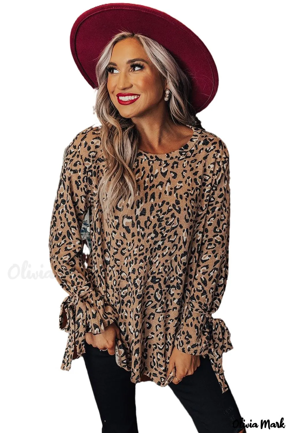 Xieyinshe - Leopard Print Long Sleeve Blouse