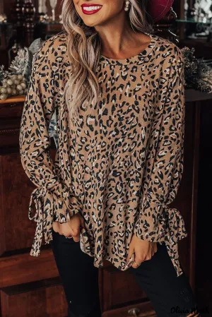 Xieyinshe - Leopard Print Long Sleeve Blouse
