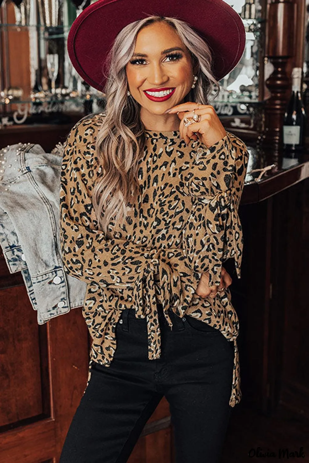 Xieyinshe - Leopard Print Long Sleeve Blouse