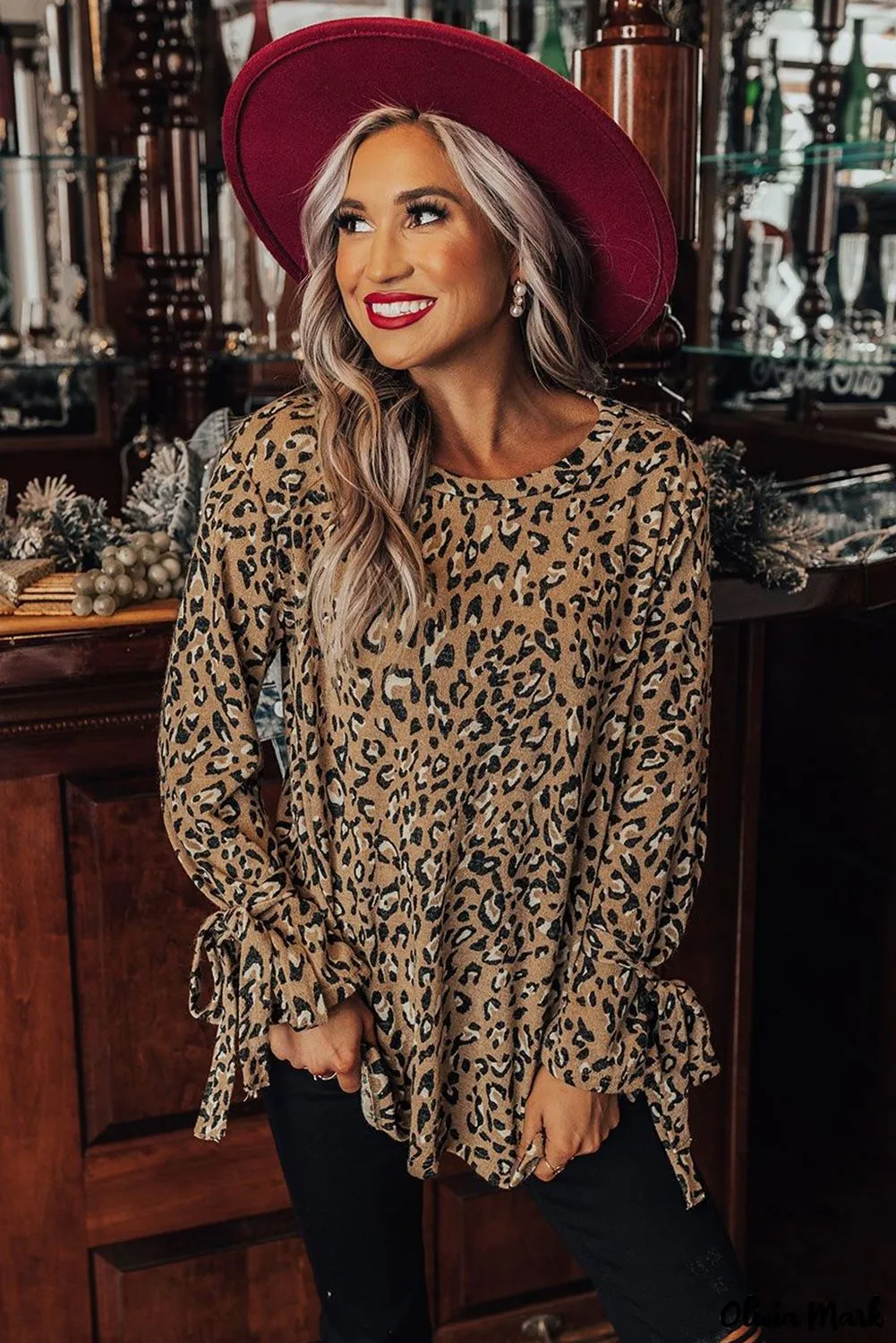 Xieyinshe - Leopard Print Long Sleeve Blouse
