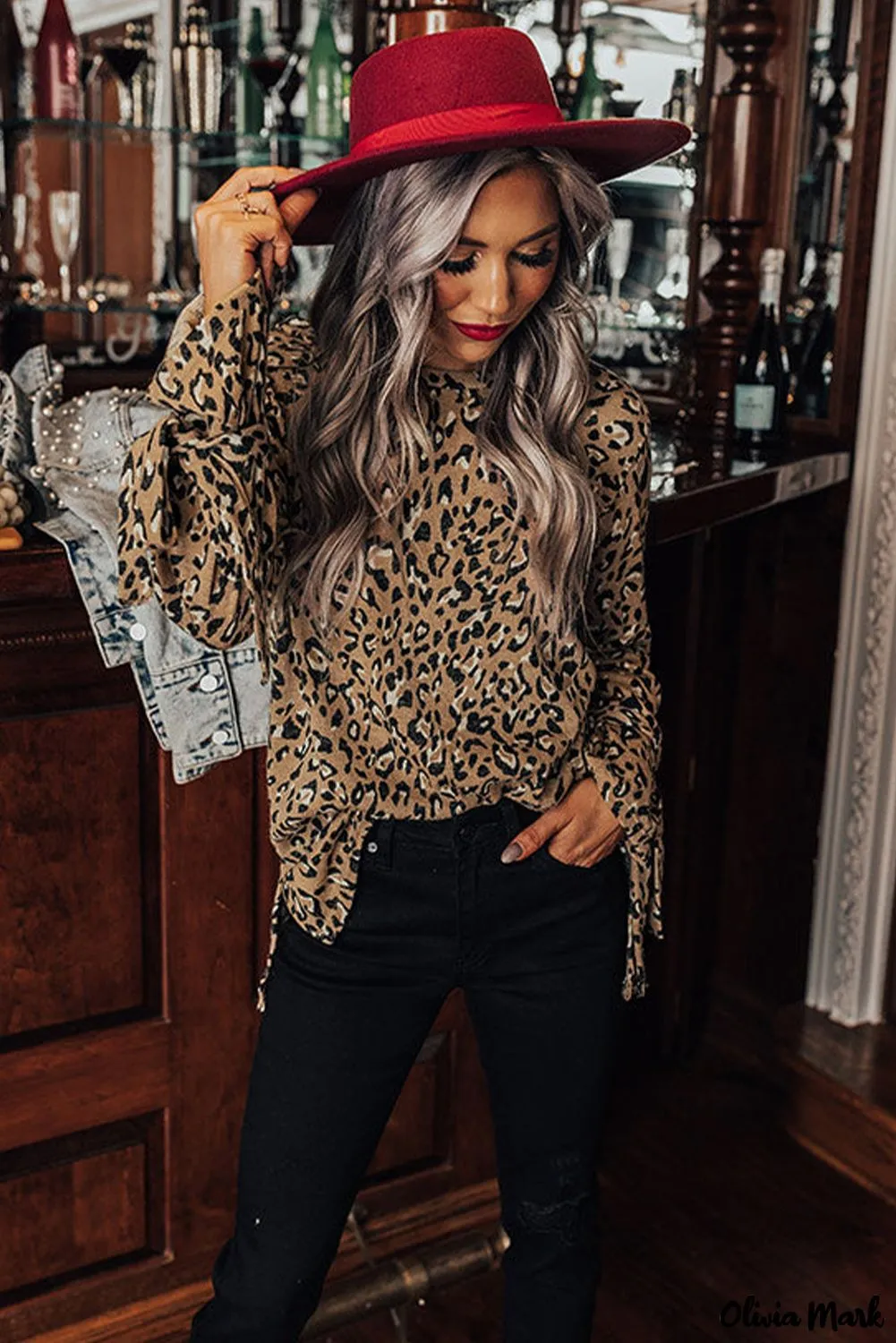 Xieyinshe - Leopard Print Long Sleeve Blouse