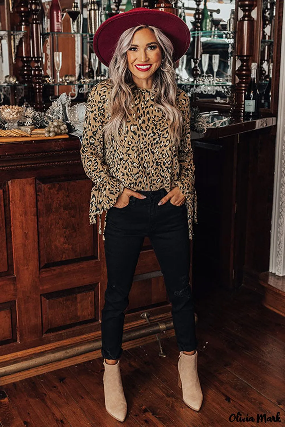 Xieyinshe - Leopard Print Long Sleeve Blouse