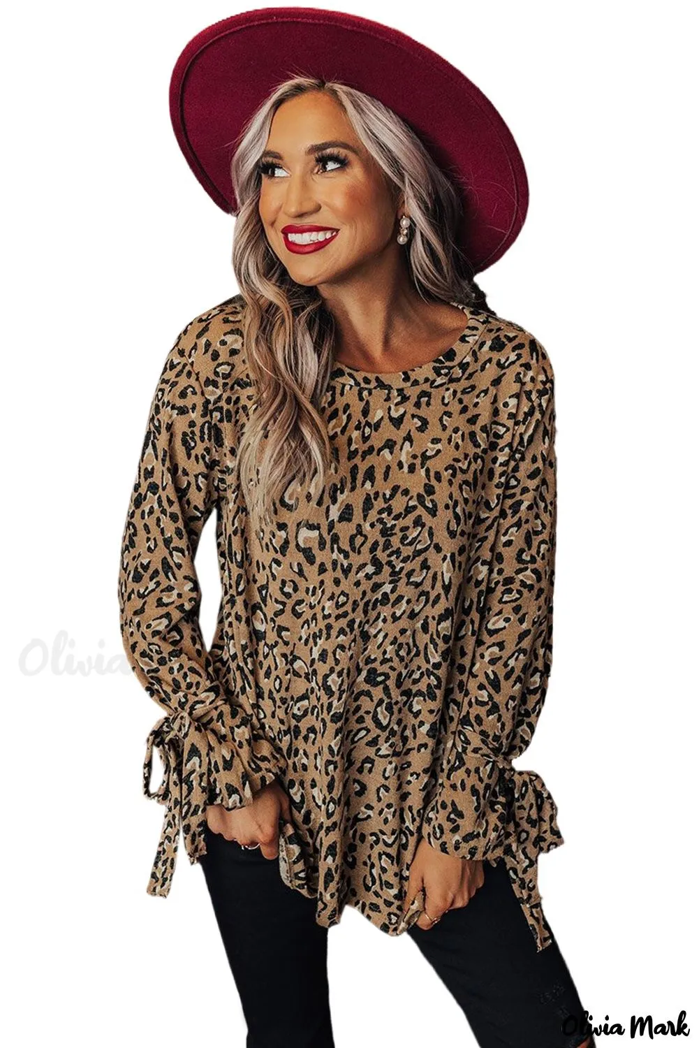 Xieyinshe - Leopard Print Long Sleeve Blouse