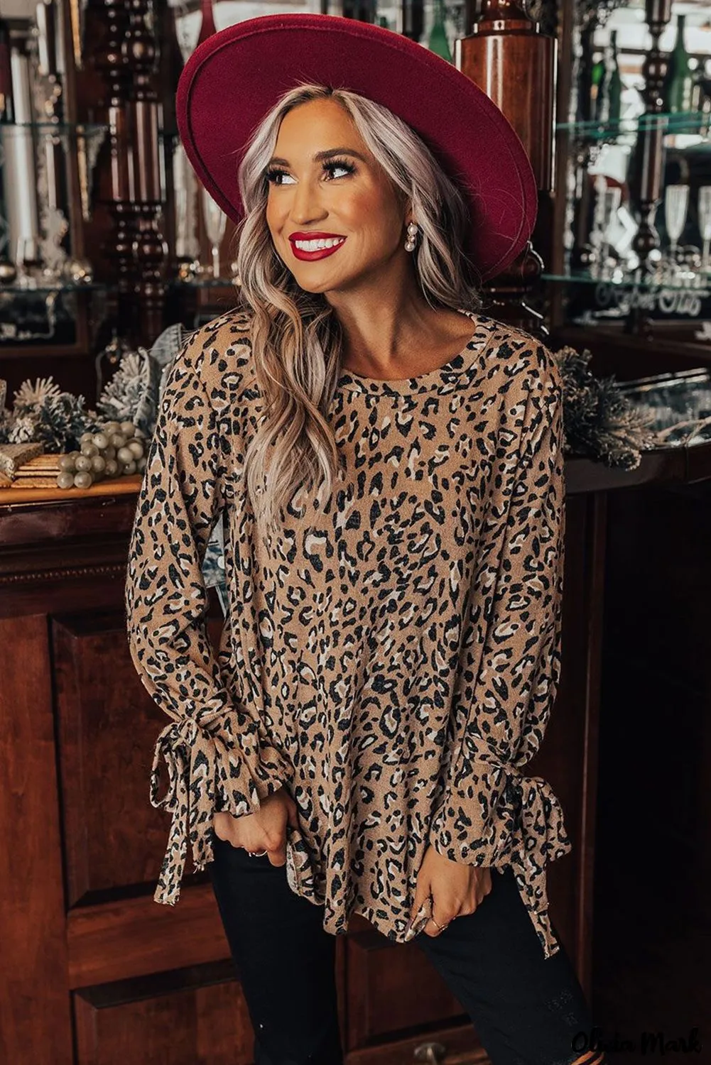 Xieyinshe - Leopard Print Long Sleeve Blouse